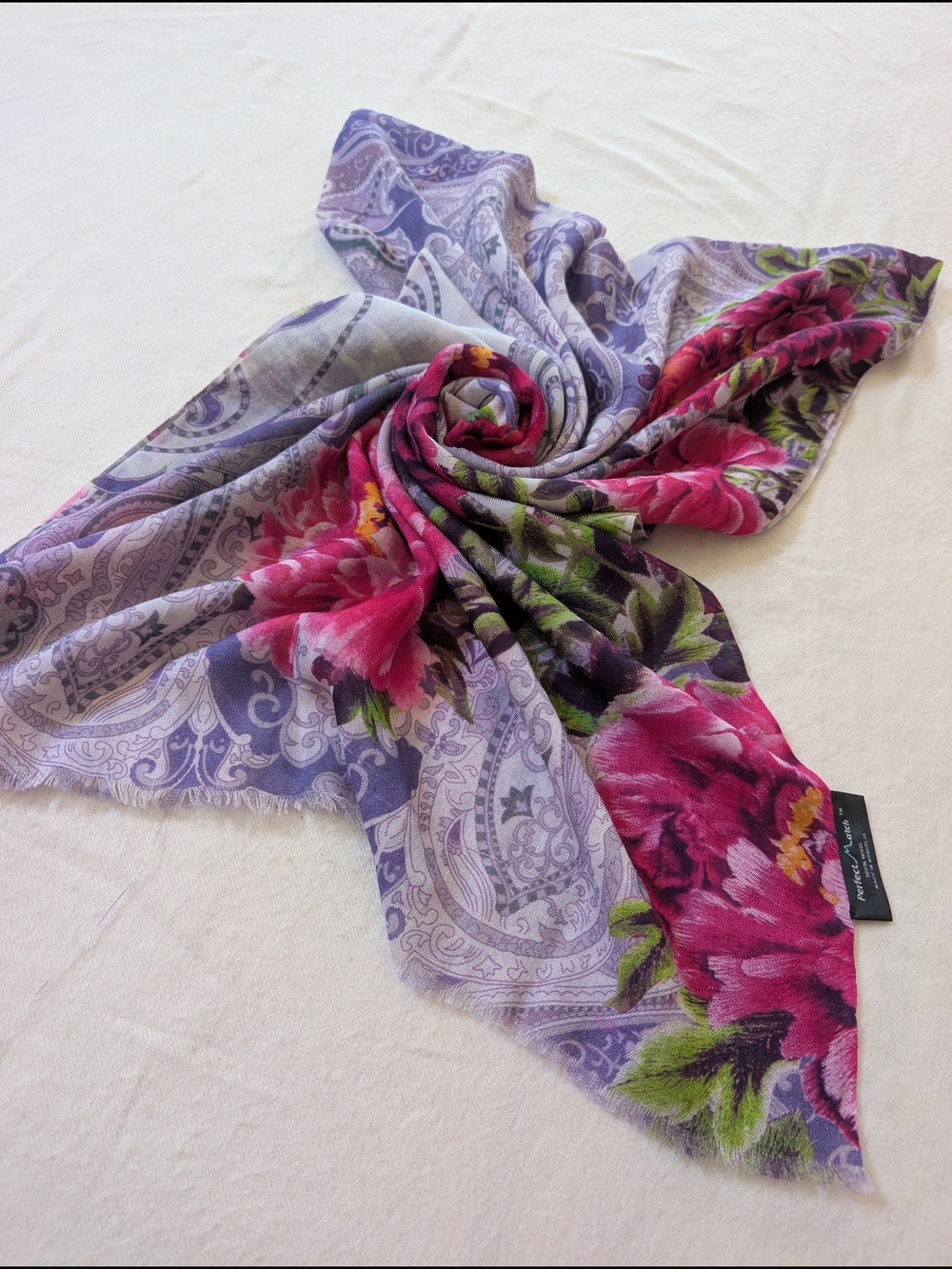 100% Wool Perfect Match Floral Print Purple & Pink Scarf